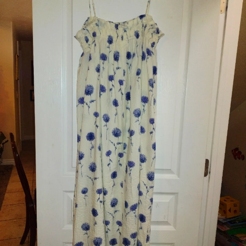 H&M Cream Colored w/ Blue Flowers Maxi Dress - Picture 1 of 4